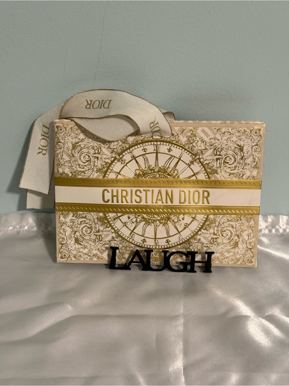 Christian Dior Gold and Cream Decorative gift bag! With Dior ribbon & Dior paper
